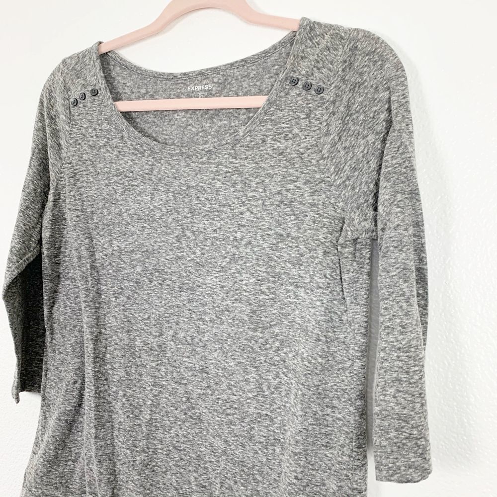 Express Heathered Gray 3/4  Sleeve Blouse Women SP - Picture 2 of 7